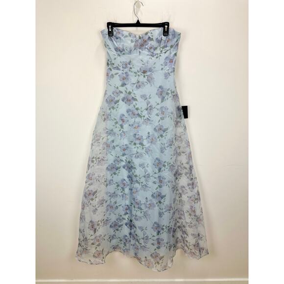 Lulus Chic Preciousness Light Blue Floral Organza Bustier Maxi Dress Medium NWT - Picture 5 of 12